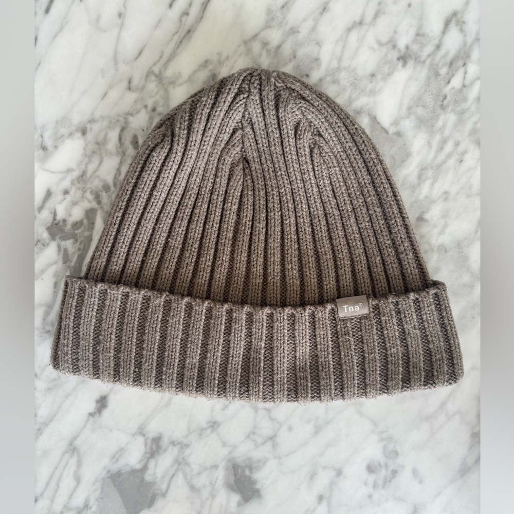 TNA Ribbed Knit Beanie in Taupe Gray